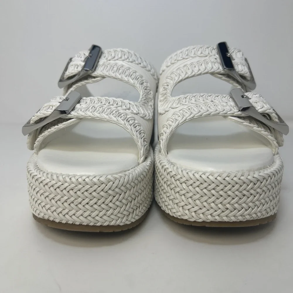 GUESS Binks‎ Woven Platform Sandals Ivory White Double Buckle Wedge Size 10M NIB
